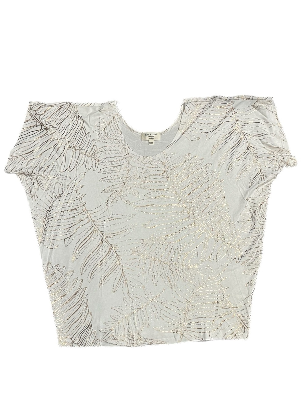NWOT Kim & Cami Cream Short Sleeve Top with Metallic Gold Leaf Print